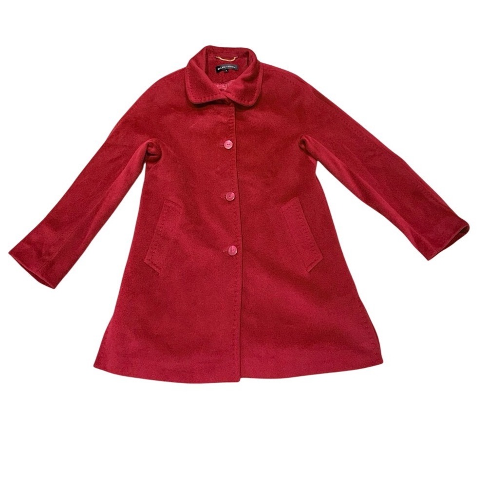 ELLEN TRACY Ruby Red Wool + Angora Blend Swing Coat Pick Stitching | Sz 6